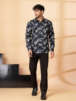 RIGO - Men's Black Trendy Regular Fit Floral Print Casual Shirt