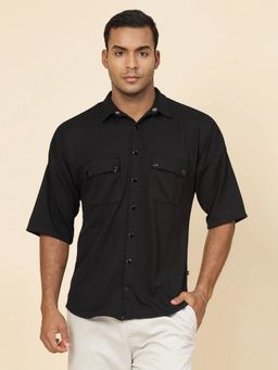 RIGO - Men's Oversized Half Sleeves Polyester Black Shirt