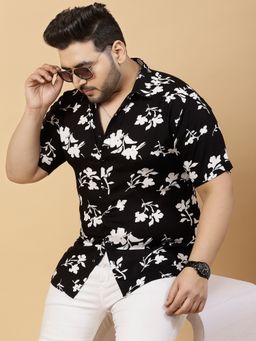 RIGO - Men's Black Trendy Regular Fit Floral Print Casual Shirt