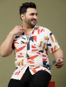 RIGO - Men's White Trendy Regular Fit Printed Casual Shirt