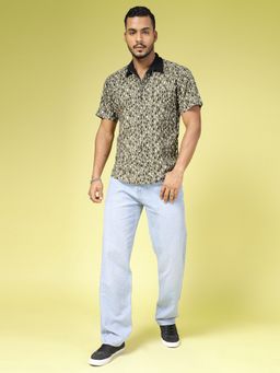 RIGO - Men's Olive Green Half Sleeves Rayon Shirt