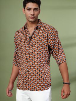 RIGO - Men's Rust Regular Fit Rayon Shirt