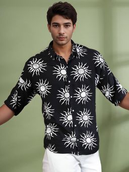 RIGO - Men's Nature Print Black Casual Shirt