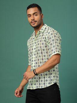 RIGO - Men's Botanical Crochet Regular Fit Green Shirt