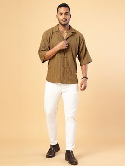 RIGO - Men's Beige Oversized Casual Shirt