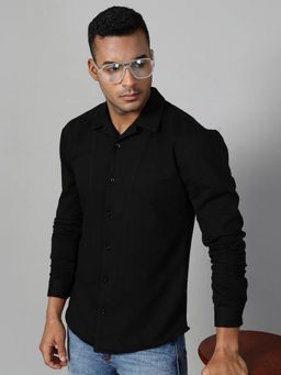 RIGO - Men's Classic Regular Fit Cotton Terry Casual Shirt-Black