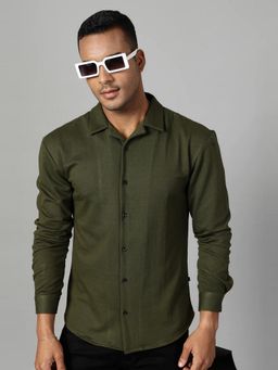 RIGO - Men's Classic Regular Fit Cotton Terry Casual Shirt-Olive Green