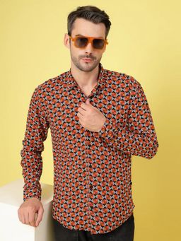 RIGO - Men's Rust Regular Fit Printed Shirt