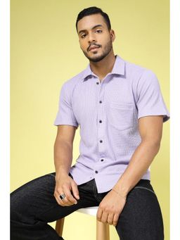 RIGO - Men's Solid Waffle Knitted Casual Purple Shirt