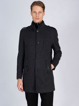 Lure Urban - Men's Grey Anthra Stand Collar Winter Wear Overcoat