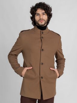 Lure Urban - Men's Brown Stand Collar Winter Wear Overcoat