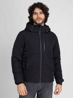 Lure Urban - Men's Black Solid Winter Wear Puffer Hooded Jacket