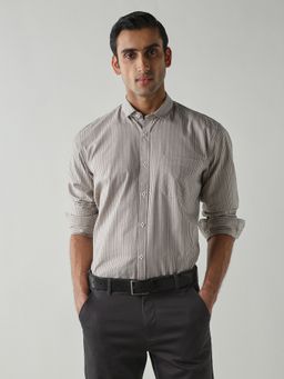 Reid & Taylor - Men's Wear Striped Collar Neck Beige Shirt