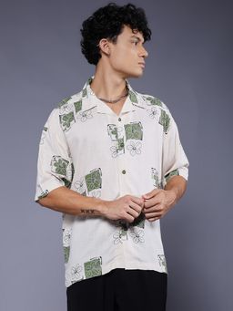 PRONK - Men's Off White Casual Oversized Shirt