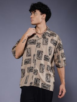 PRONK - Men's Beige Casual Oversized Shirt