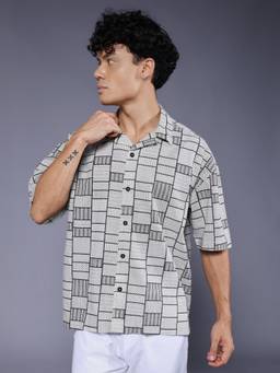 PRONK - Men's Off White Casual Oversized Shirt