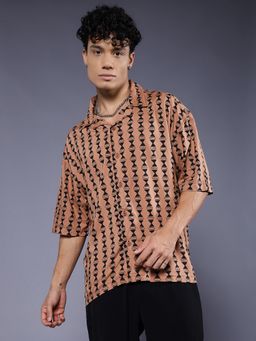 PRONK - Men's Brown Casual Oversized Shirt