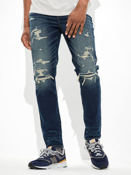 American Eagle - Men Blue AirFlex+ Patched Skinny Jeans