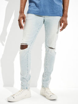 American Eagle - Men Blue AirFlex+ Ripped Skinny Jeans