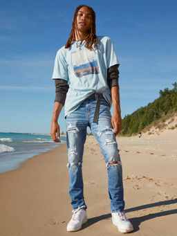 American Eagle - Men Blue AirFlex+ Patched Slim Jeans