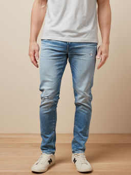 American Eagle - Men Blue AirFlex+ Distressed Athletic Skinny Jeans