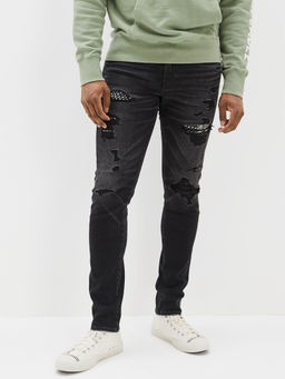 American Eagle - Men Black AirFlex+ Patched Slim Jeans