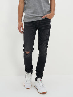 American Eagle - Men Black AirFlex+ Ripped Skinny Jeans