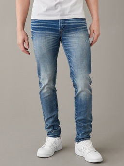 American Eagle - Men Blue AirFlex+ Distressed Skinny Jeans