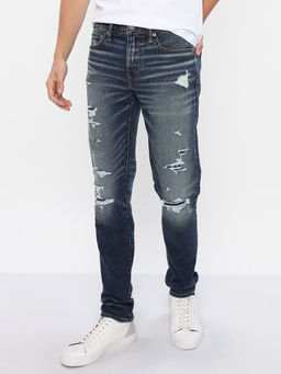 American Eagle - Men Blue AirFlex+ Ripped Skinny Jeans