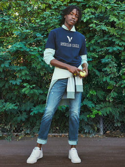 American Eagle - Men Blue AirFlex+ Patched Slim Jeans