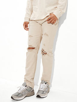 American Eagle - Men Beige AirFlex+ Ripped Athletic Skinny Jeans