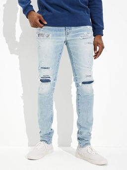 American Eagle - Men Blue AirFlex+ Patched Skinny Jeans
