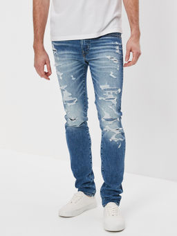 American Eagle - Men Blue AirFlex+ Patched Skinny Jeans