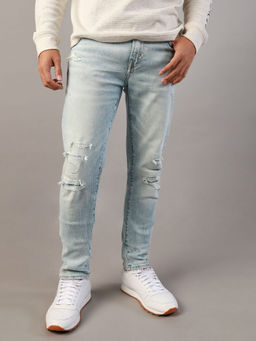 American Eagle - Men Blue AirFlex+ Patched Skinny Jeans