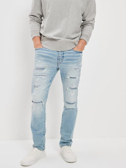 American Eagle - Men Blue AirFlex+ Patched Slim Jeans