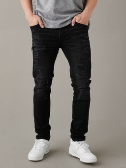 American Eagle - Men Black AirFlex+ Patched Skinny Jeans