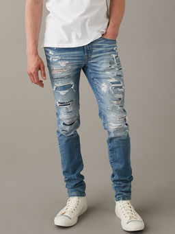 American Eagle - Men Blue AirFlex+ Patched Skinny Jeans