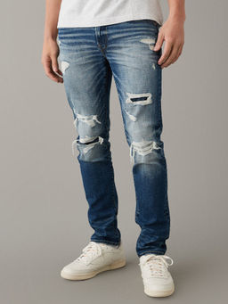 American Eagle - Men Blue AirFlex+ Patched Slim Jeans