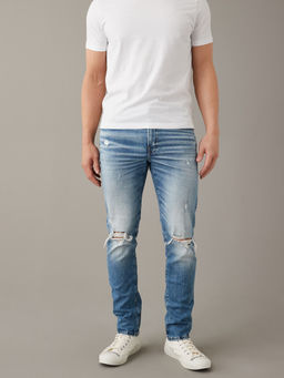 American Eagle - Men Blue AirFlex+ Ripped Slim Jeans