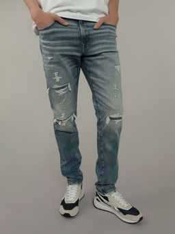 American Eagle - Men Blue AirFlex+ Patched Athletic Skinny Jeans