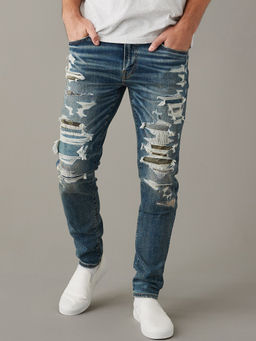 American Eagle - Men Blue AirFlex+ Patched Athletic Skinny Jeans