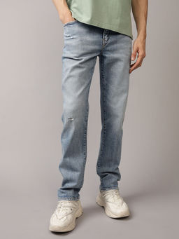 American Eagle - Men Blue AirFlex+ Ripped Slim Straight Jeans