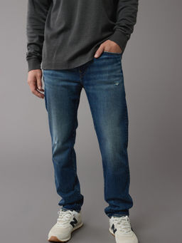 American Eagle - Men Blue AirFlex+ Distressed Slim Straight Jeans