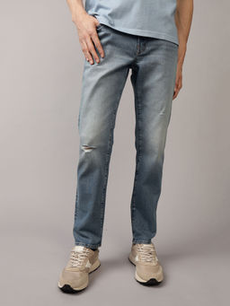 American Eagle - Men Blue AirFlex+ Ripped Slim Straight Jeans
