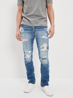 American Eagle - Men Blue AirFlex+ Ripped Slim Jeans
