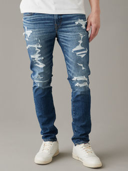 American Eagle - Men Blue AirFlex+ Patched Skinny Jeans
