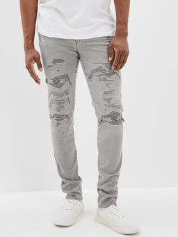 American Eagle - Men Grey AirFlex+ Patched Slim Jeans
