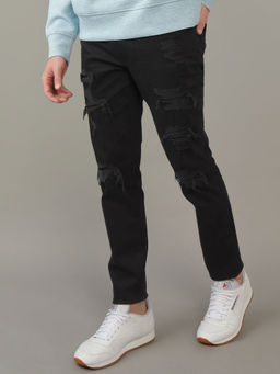 American Eagle - Men Black AirFlex+ Patched Slim Jeans