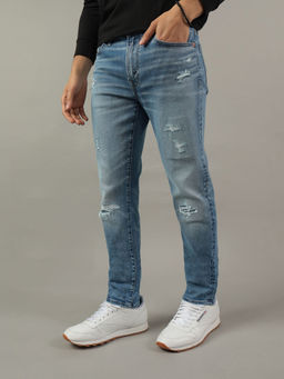 American Eagle - Men Blue AirFlex+ Patched Slim Jeans
