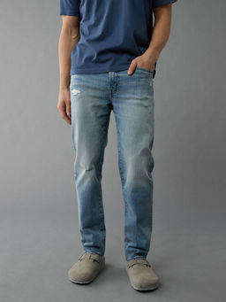 American Eagle - Men Blue EasyFlex Patched Slim Straight Jeans